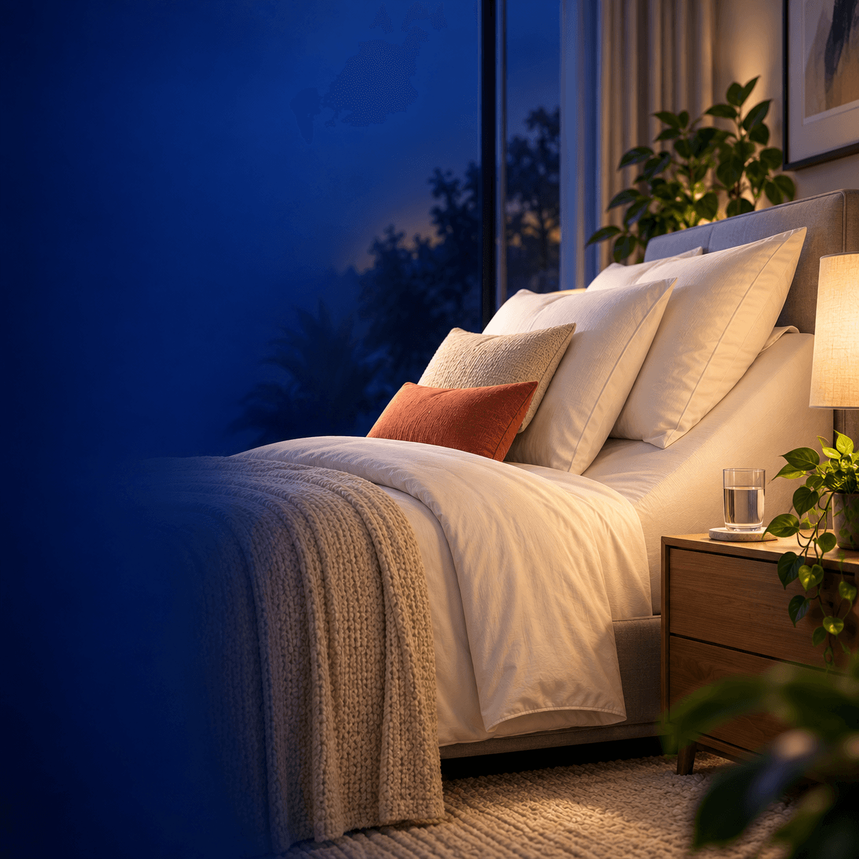 Calm bedroom with an elevated head of bed