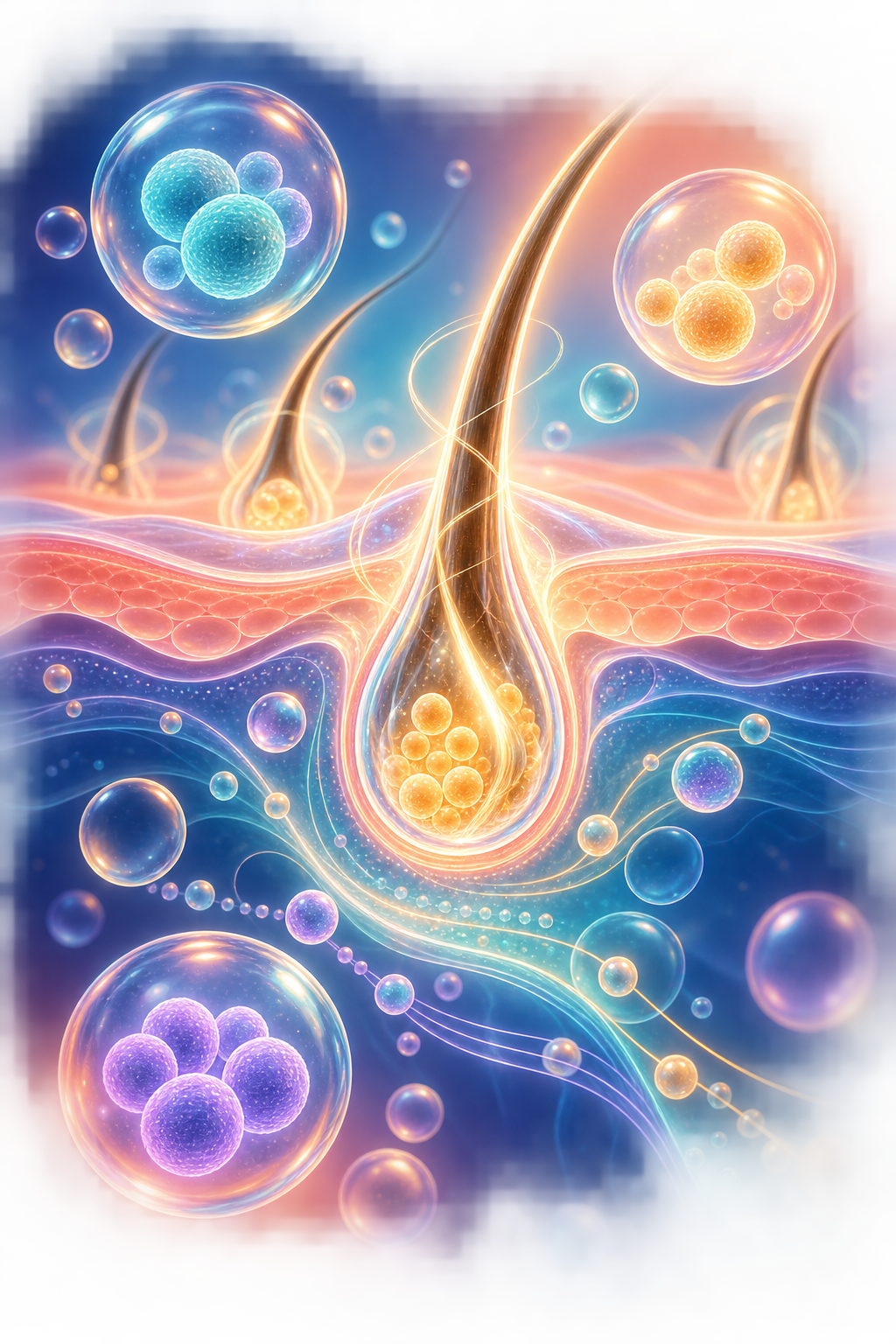 Abstract colourful glass forms inspired by skin follicles and cellular pathways